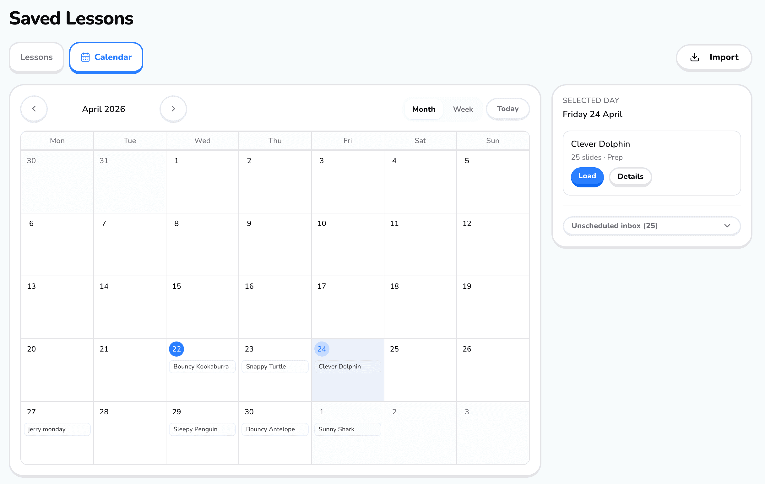 Lesson Calendar